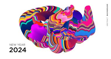 Yeni Yıl 2024 Takvim Kapağı ve Renkli Soyut Akışkan Arkaplan Şablonu Tasarımı