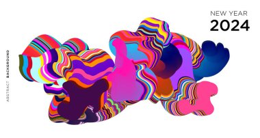 Yeni Yıl 2024 Takvim Kapağı ve Renkli Soyut Akışkan Arkaplan Şablonu Tasarımı