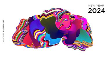 Yeni Yıl 2024 Takvim Kapağı ve Renkli Soyut Akışkan Arkaplan Şablonu Tasarımı