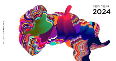 Yeni Yıl 2024 Takvim Kapağı ve Renkli Soyut Akışkan Arkaplan Şablonu Tasarımı