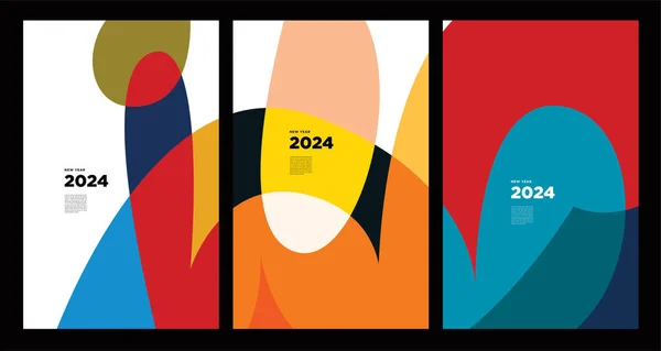 Nouvel 2024 Coloré Abstrait Géométrique Fluide Pour Conception Cartes Vœux — Image vectorielle