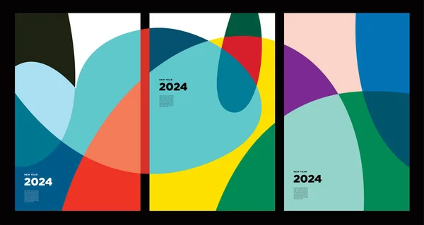 招贴画和横幅贺卡设计用色彩艳丽的几何和流体2024年新年 — 图库矢量图片