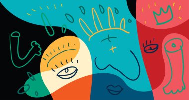 Yaz Tatili 2024 afiş tasarımı için Renkli Doodle Vektör Resimleri Arkaplanı