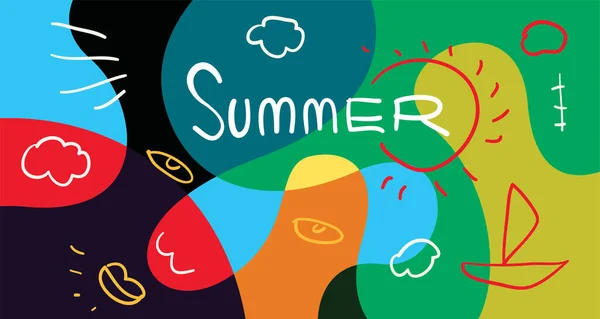 Colorful Doodle Vector Illustration Background Summer Holiday 2024 Banner Design — Stock Vector