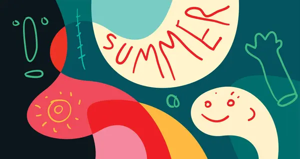 Bunte Doodle Vector Illustration Hintergrund Für Den Sommerurlaub 2024 Banner — Stockvektor