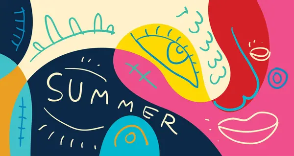 夏季假期彩色涂鸦矢量图解背景2024横幅设计 — 图库矢量图片