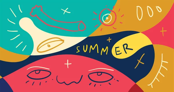 Kleurrijke Doodle Vector Illustratie Achtergrond Voor Zomer Vakantie 2024 Banner Vectorbeelden