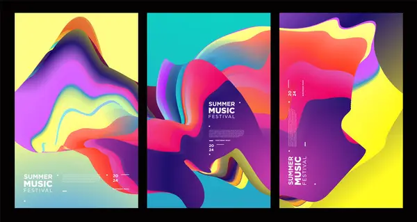 Colorful Abstract Fluid Electronic Summer Music Festival Vector Banner Design — Stock Vector