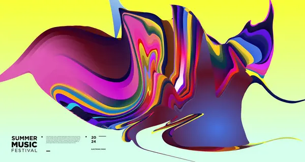Kleurrijke Abstracte Vloeibare Elektronische Zomer Muziek Festival Vector Banner Design Stockillustratie