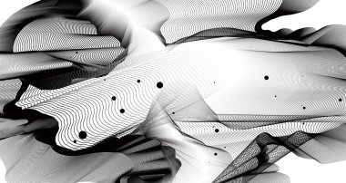 Yapay zeka teknolojisi tasarımı kavramı için beyaz ve siyah arkaplan üzerinde soyut dinamik akışkan çizgi hareketi grafiği