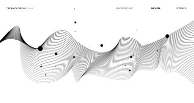 AI teknolojisi, dijital iletişim, 5G, bilim, müzik kavramı için beyaz ve siyah arkaplanda izole edilmiş vektör soyut dalgalı çizgiler akışı dinamiği