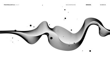 AI teknolojisi, dijital iletişim, 5G, bilim, müzik kavramı için beyaz ve siyah arkaplanda izole edilmiş vektör soyut dalgalı çizgiler akışı dinamiği