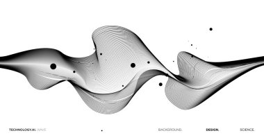 AI teknolojisi, dijital iletişim, 5G, bilim, müzik kavramı için beyaz ve siyah arkaplanda izole edilmiş vektör soyut dalgalı çizgiler akışı dinamiği