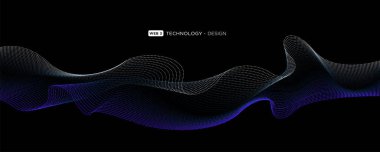 Akan parçacıklar dalga deseni mavi renk siyah arkaplanda izole. Yapay zeka teknolojisi bilim müziği kavramında vektör