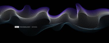 Akan parçacıklar dalga deseni mavi renk siyah arkaplanda izole. Yapay zeka teknolojisi bilim müziği kavramında vektör