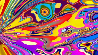 Yaz tatili müzik partisi için renkli soyut akışkan ve psikedelik arka plan