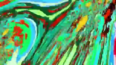 Akışkan sanat videosu, renkli dalgalarla soyut. Sıvı boya arka planda sıçramalar ve girdaplarla karışıyor.