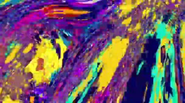Akışkan sanat videosu, renkli dalgalarla soyut. Sıvı boya arka planla renkli sıçramaları karıştırır
