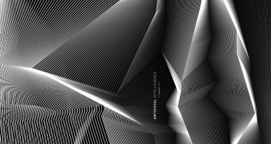 Siyah arkaplandaki geometrik şekillerin 3 boyutlu çizimi. Vektör çizimi. origami biçimi