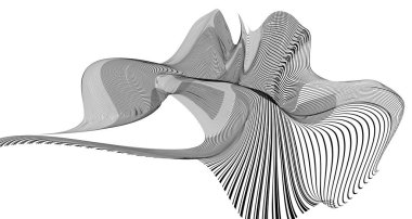 Beyaz arkaplanda dalgalı siyah çizgilerin üç boyutlu görüntülemesi. vektör illüstrasyonu. 