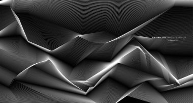 Siyah arkaplandaki geometrik şekillerin 3 boyutlu çizimi. Vektör çizimi. origami biçimi