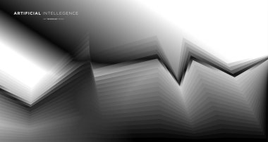 Yapay zeka teknolojisi tasarımı kavramı için beyaz ve siyah arkaplan üzerinde vektör soyut geometrik dinamik şekil