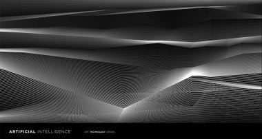 Yapay zeka teknolojisi tasarımı kavramı için beyaz ve siyah arkaplan üzerinde vektör soyut geometrik dinamik şekil
