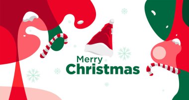 merry christmas card template with Santa hat and candy cane 