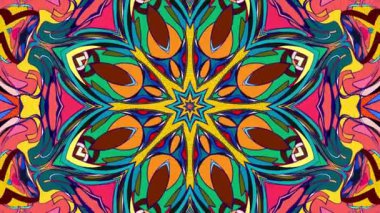 Bir yaz müzik festivali için soyut renkli psikedelik mandala kaleydoskop videosu