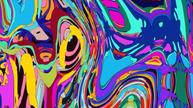 Çok renkli şekilli zengin bir soyut tasarım..