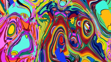 Çok renkli, akışkan desenli büyüleyici bir soyut tasarım..