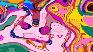 Parlak ve koyu renklerin karışımından oluşan bir sanat eseri..