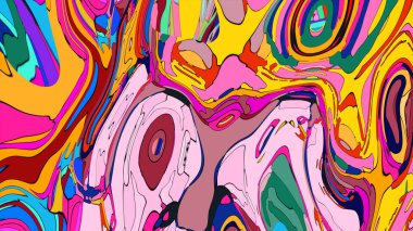 Canlı, akıcı sıvı motifli modern bir sanat eseri..