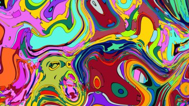 Canlı, akıcı sıvı motifli modern bir sanat eseri..