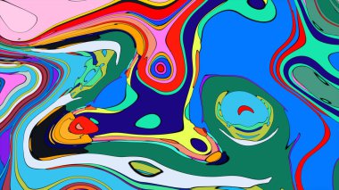 Canlı, renkli bir sıvı akışının çarpıcı bir gösterimi.