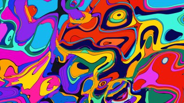 Canlı, renkli bir sıvı akışının çarpıcı bir gösterimi.