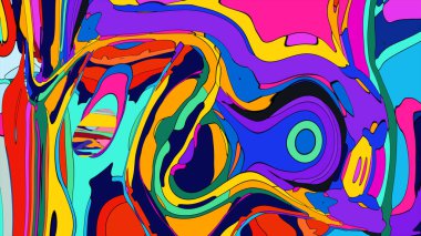 Canlı, renkli bir sıvı akışının çarpıcı bir gösterimi.