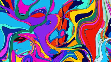 Canlı, renkli bir sıvı akışının çarpıcı bir gösterimi.