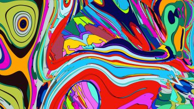 Canlı, renkli bir sıvı akışının çarpıcı bir gösterimi.