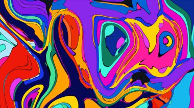 Canlı, renkli bir sıvı akışının çarpıcı bir gösterimi.