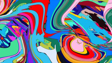 Sıvı ve canlı renklerin karışımını içeren cesur bir tasvir..