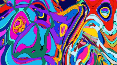 Sıvı ve canlı renklerin karışımını içeren cesur bir tasvir..