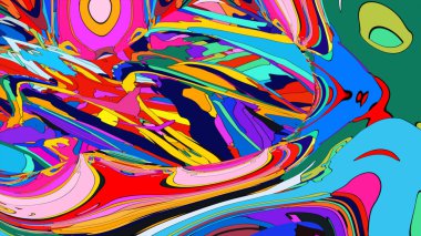 Şekiller ve renklerin büyüleyici bir etkileşimiyle bir illüstrasyon.