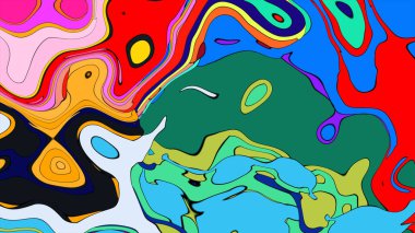 Sıvı, dalgalı bir tasarımı olan canlı bir soyut..