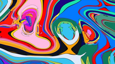 Çok renkli bir sıvının çarpıcı bir grafik çizimi.