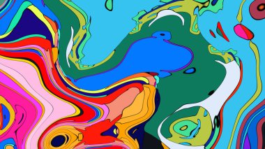 Çok renkli bir sıvının çarpıcı bir grafik çizimi.