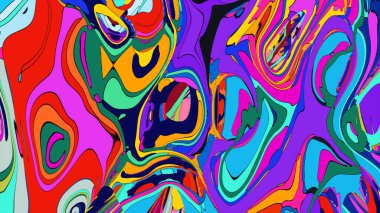 Çok renkli bir sıvının çarpıcı bir grafik çizimi.