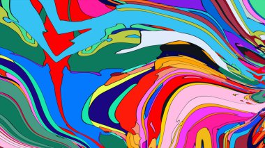 Farklı renklerden oluşan erimiş bir nehre benzeyen soyut bir tasarım..