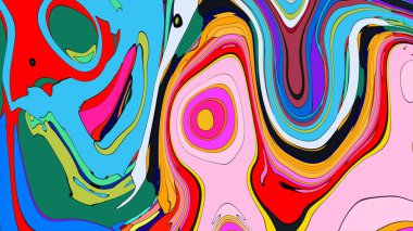 Resimlerde canlı tonların dinamik ve akışkan bir karışımı gösteriliyor.