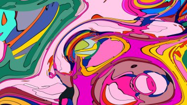 Parlak, akışkan renklerden oluşan girdap büyüleyici bir soyut desen oluşturuyor..